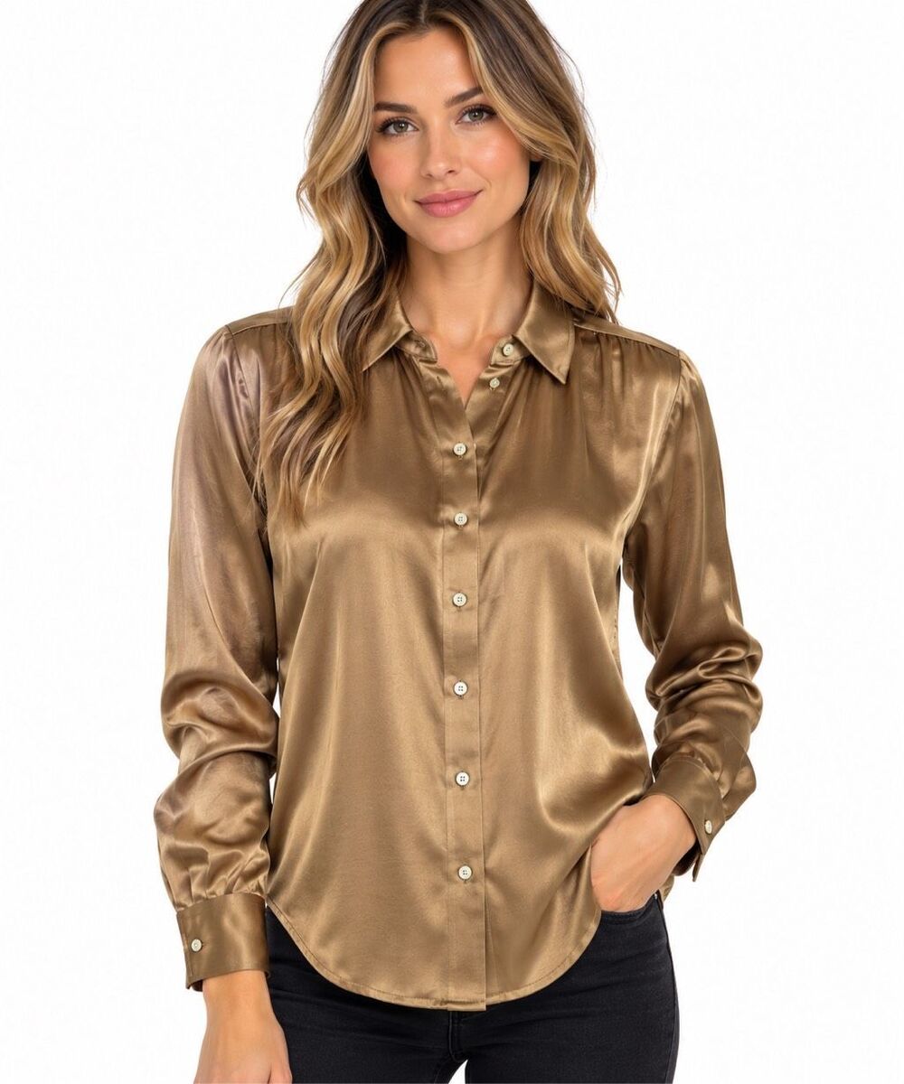 Madewell Women’s Bronze Gold Shimmer Linen Blend Button Up Shirt Size 4